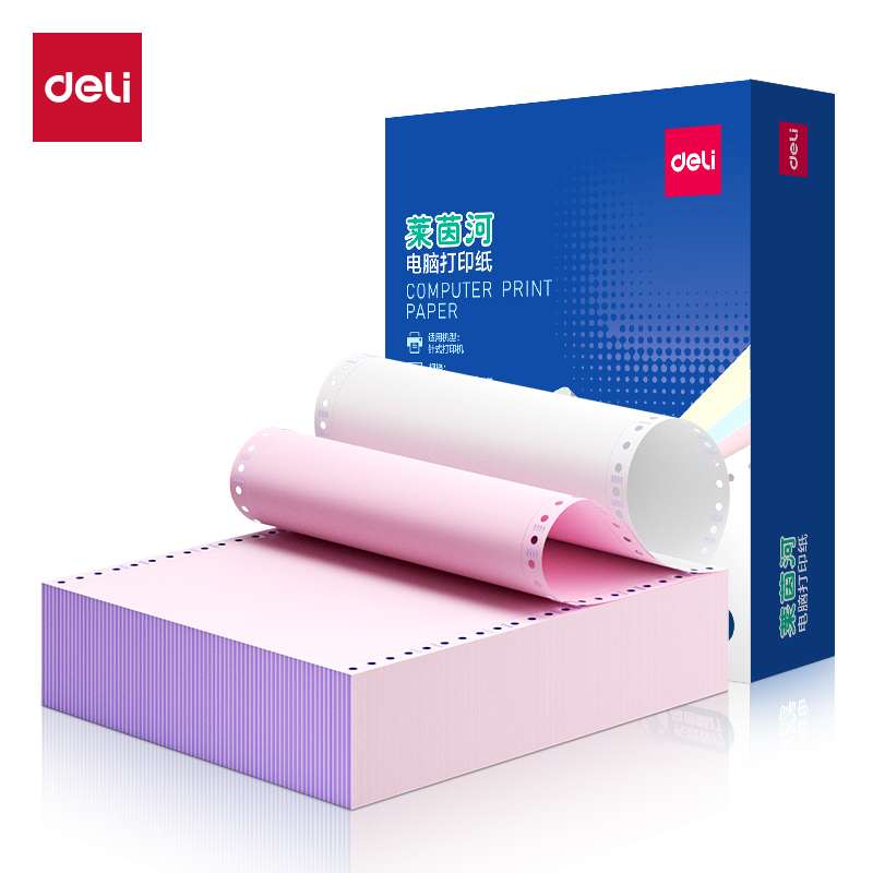 得力萊茵河L241-2電腦打印紙(1/2CS彩色撕邊)(1000頁(yè)/盒)
