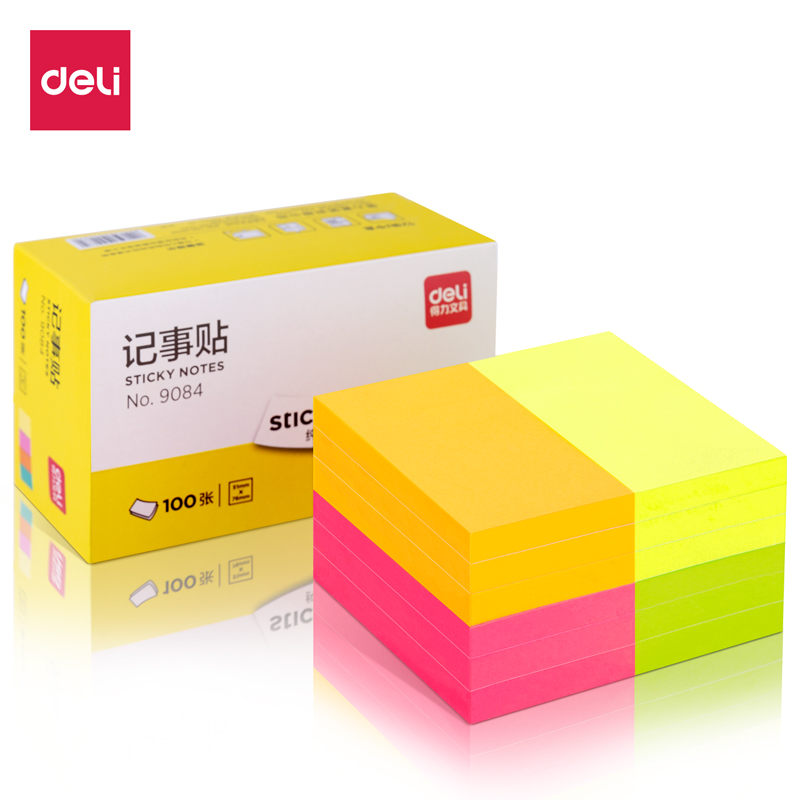 得力9084純優(yōu)熒光記事貼76*51mm100張(混)(袋)