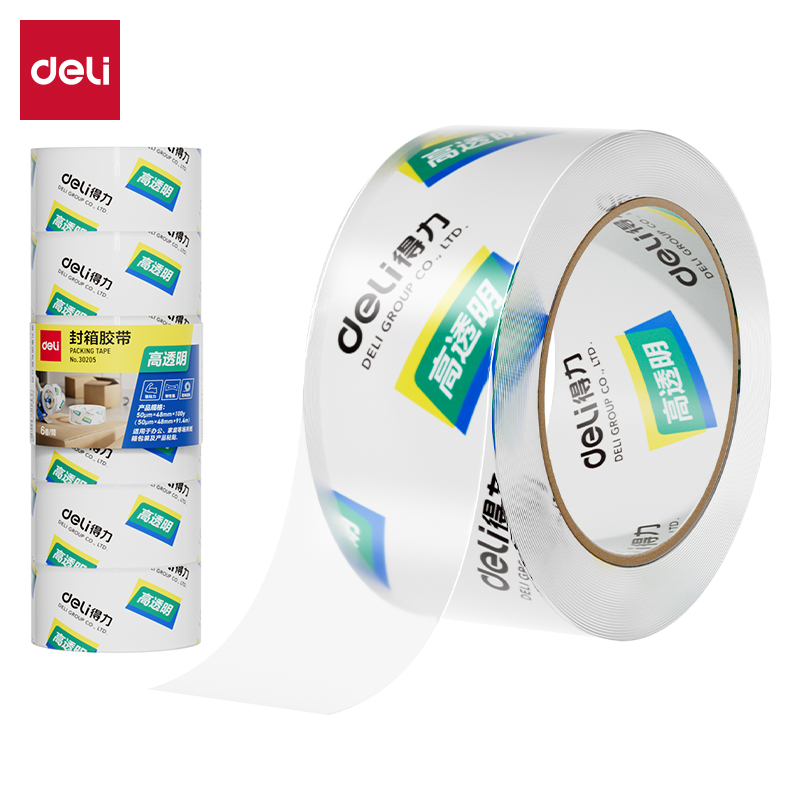 得力30205封箱膠帶48mm*100y*50um(6卷/筒)(高透)
