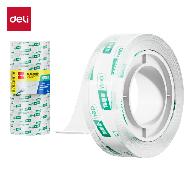 得力30064易撕型文具膠帶18mm*20y*38um(高透)(8卷/筒)