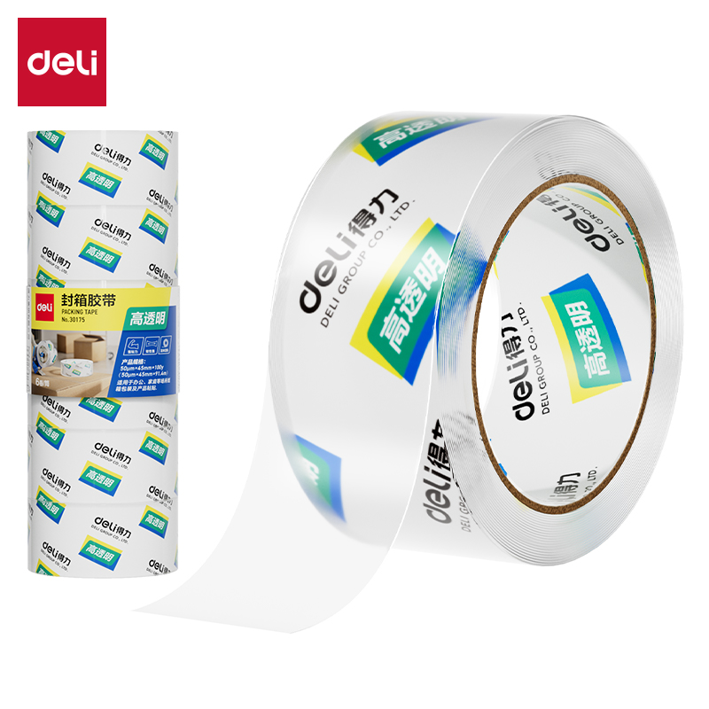 得力30175封箱膠帶45mm*100y*50um(6卷/筒)(高透)
