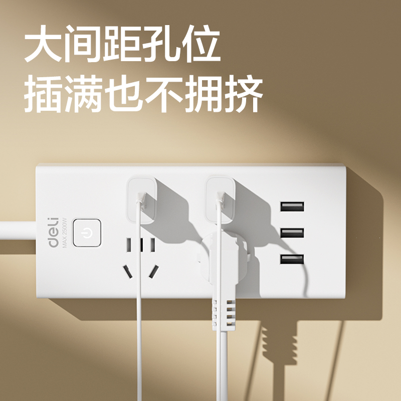 得力18281插座_2+2+3A_2米_彩盒(白)(個(gè))