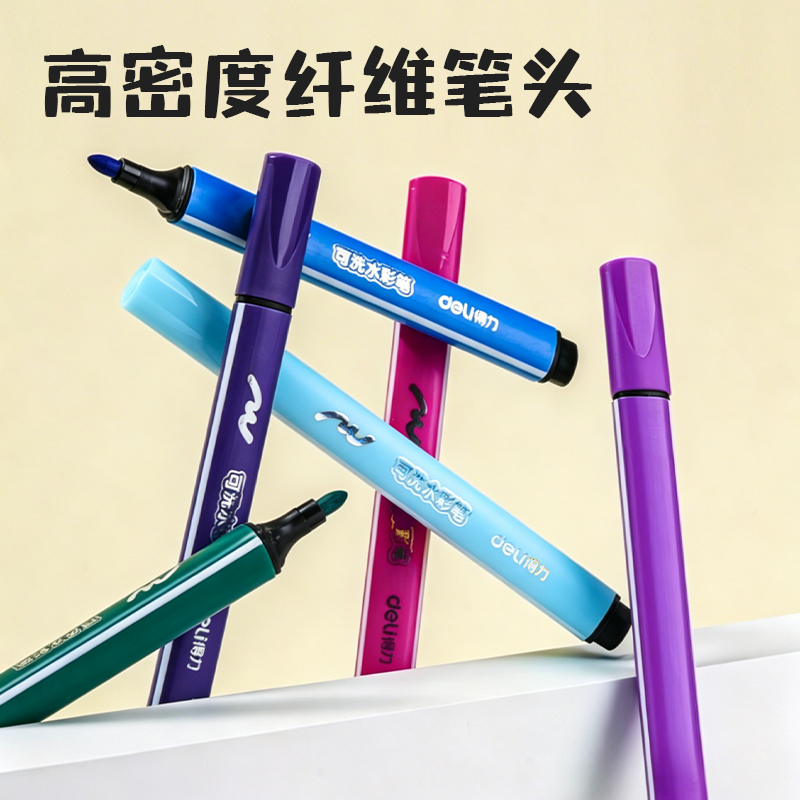 得力70720_12色卡通粗三角桿水彩筆(混)