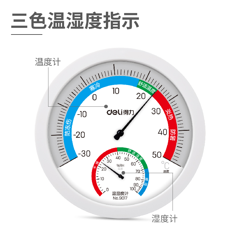 得力9017室內(nèi)溫濕度計(白色)