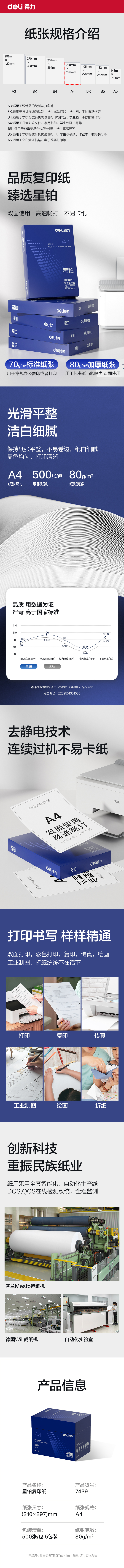 得力7439星鉑復(fù)印紙-A4-80g-5包(混)(包)
