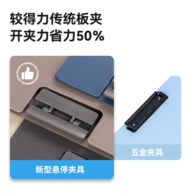 得力P66知選懸停豎式折頁板夾(淺灰)(個)