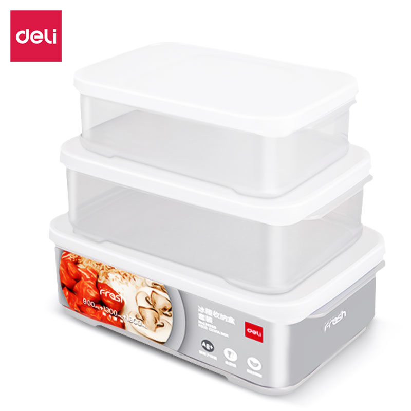 得力LM860冰箱收納盒900+1300+1800ml組合套裝(白)(個(gè))