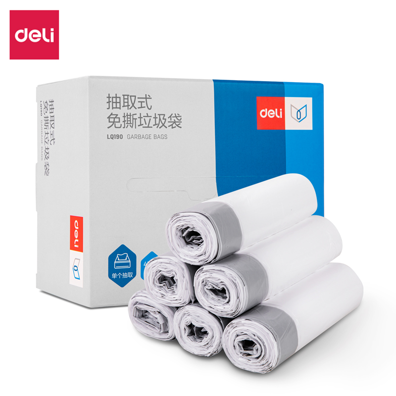 得力LQ190-抽取式免撕垃圾袋(白色)(15只/卷，6卷裝)