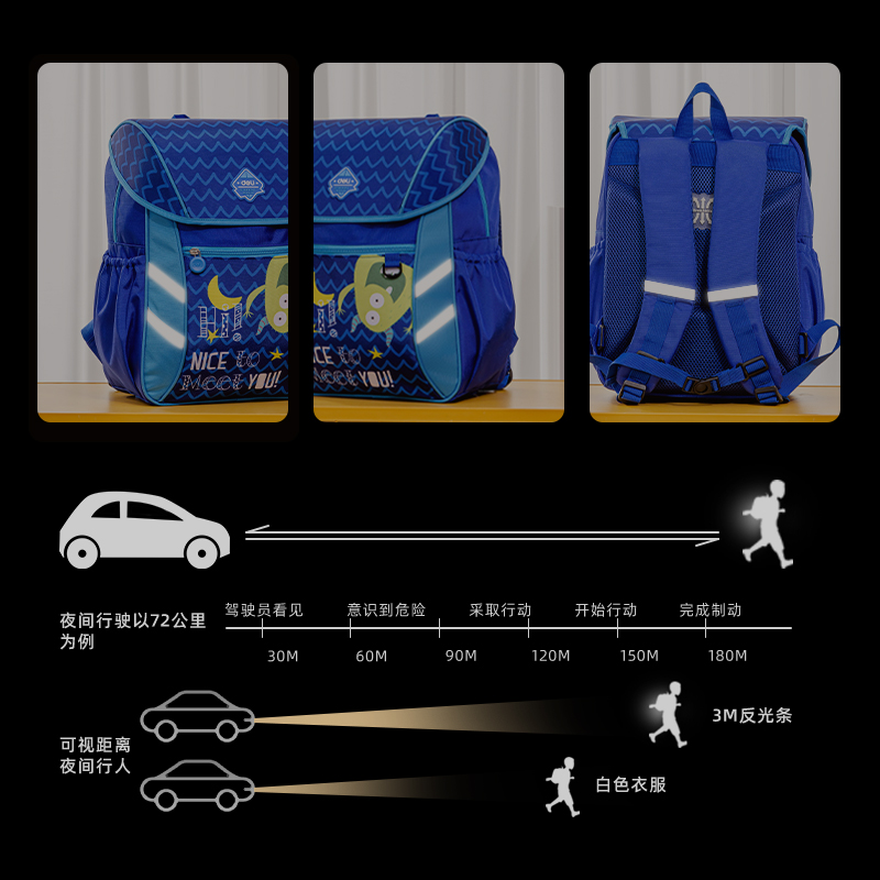 得力BB112磁吸蓋頭小惡魔款卡通2210系列藍學生書包(藍)(個)