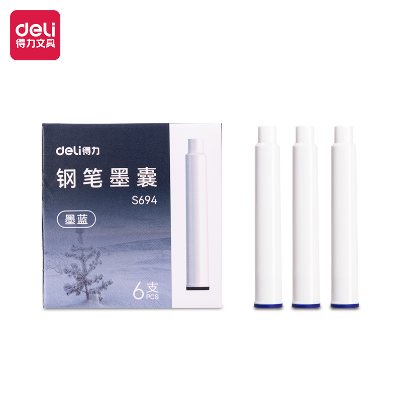 得力S694鋼筆墨囊(墨藍)(6支/盒)