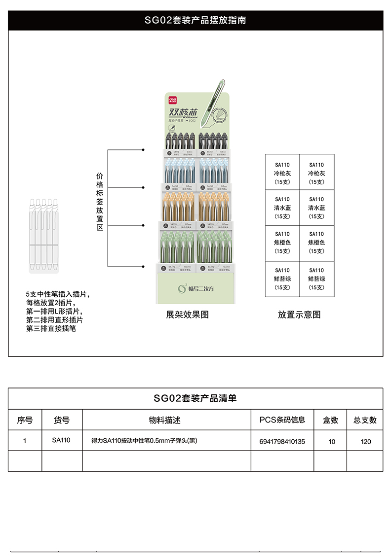 得力SG02中性筆套裝(混)(1箱/件)