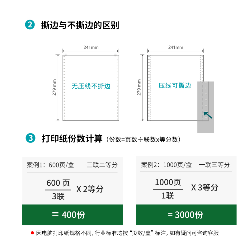 得力剛果河GH241-4電腦打印紙(1/3S白色撕邊)(1000頁/盒)