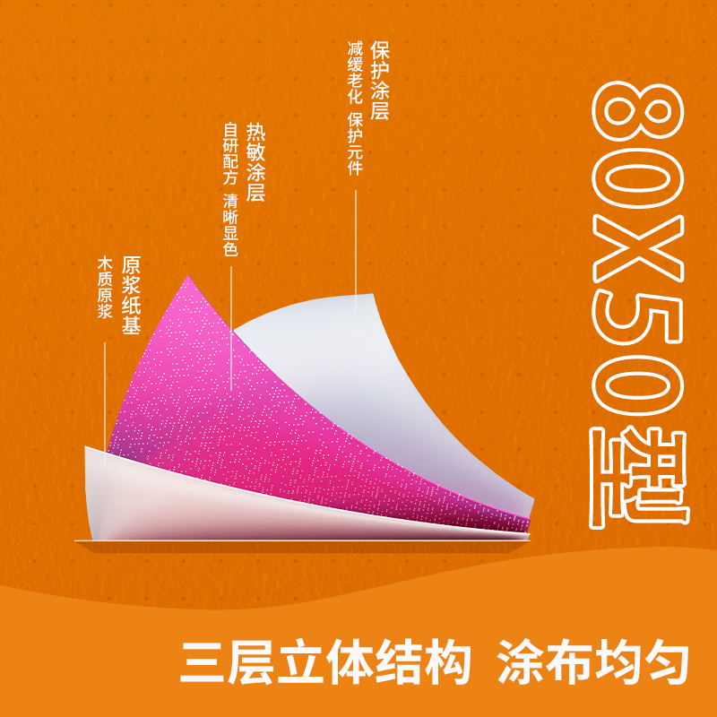 得力ZS138巴厘海無管芯收銀紙80*50型(混)(50卷/箱)
