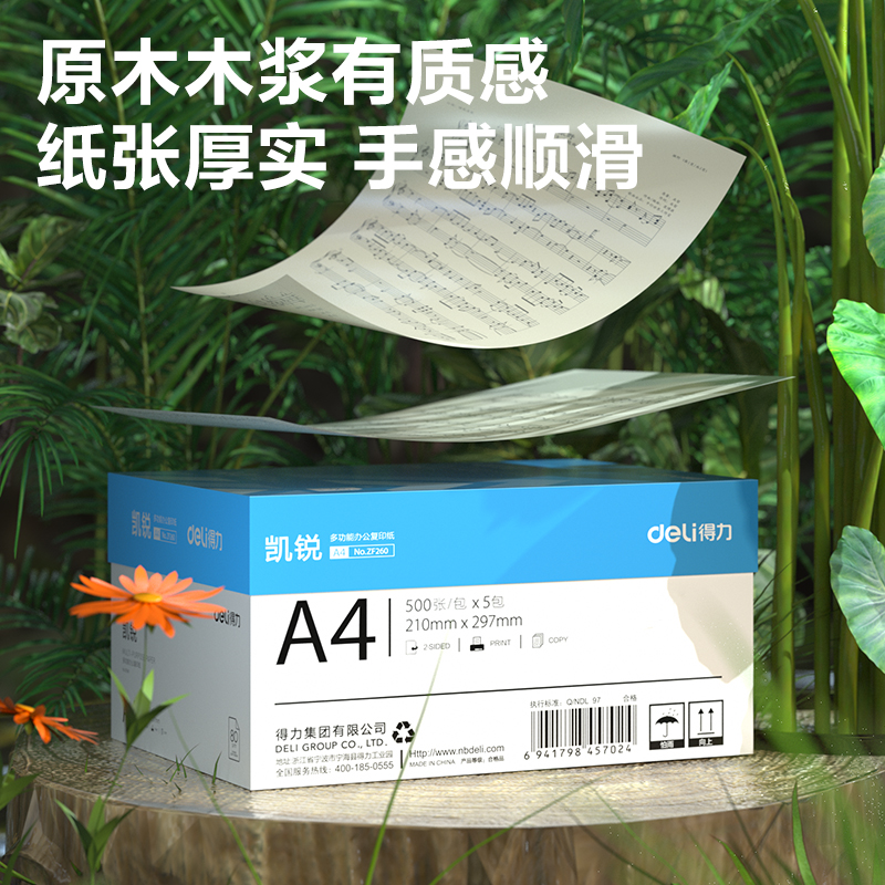 得力ZF261凱銳復(fù)印紙A4-80g-5包(混)(包)