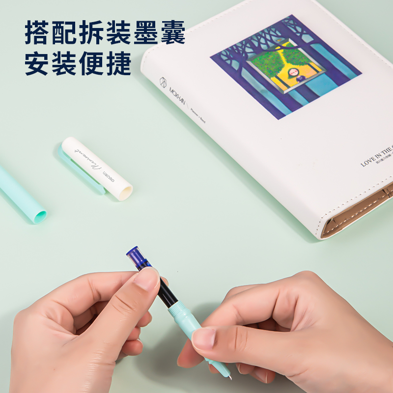 得力SF520暗尖鋼筆(可擦純藍/筆殼灰色)(灰色)(1支筆+1墨囊/盒)