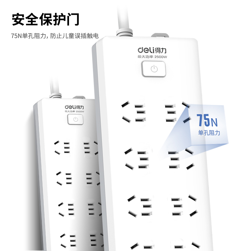 得力18175(05)皓白系列插座_10組_5米_PE袋(白)(個)
