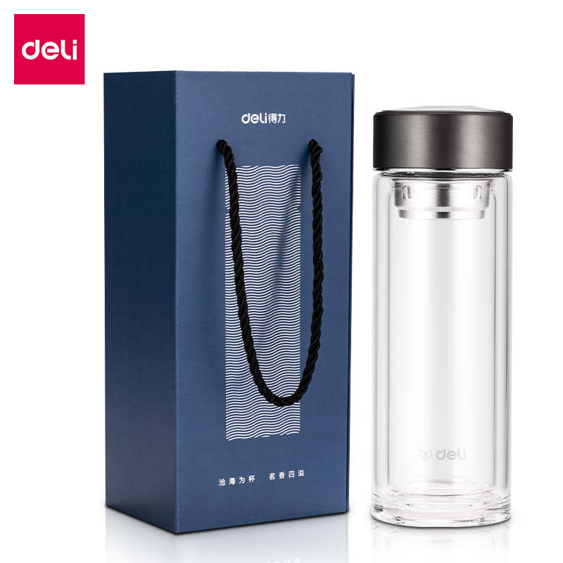 得力LL501雙層玻璃杯(300mL)(提繩禮盒)(灰色)(個)