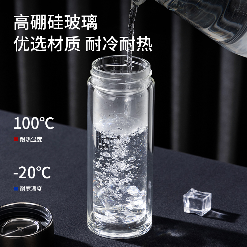 得力LL501雙層玻璃杯(300mL)(提繩禮盒)(灰色)(個(gè))