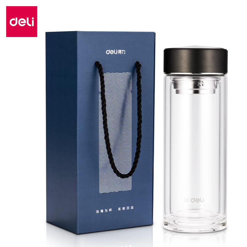 得力LL502雙層玻璃杯(350mL)(提繩禮盒)(灰色)(個(gè))