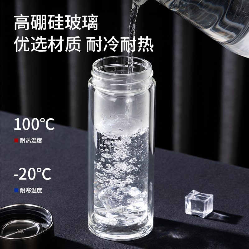 得力LL502雙層玻璃杯(350mL)(提繩禮盒)(灰色)(個(gè))