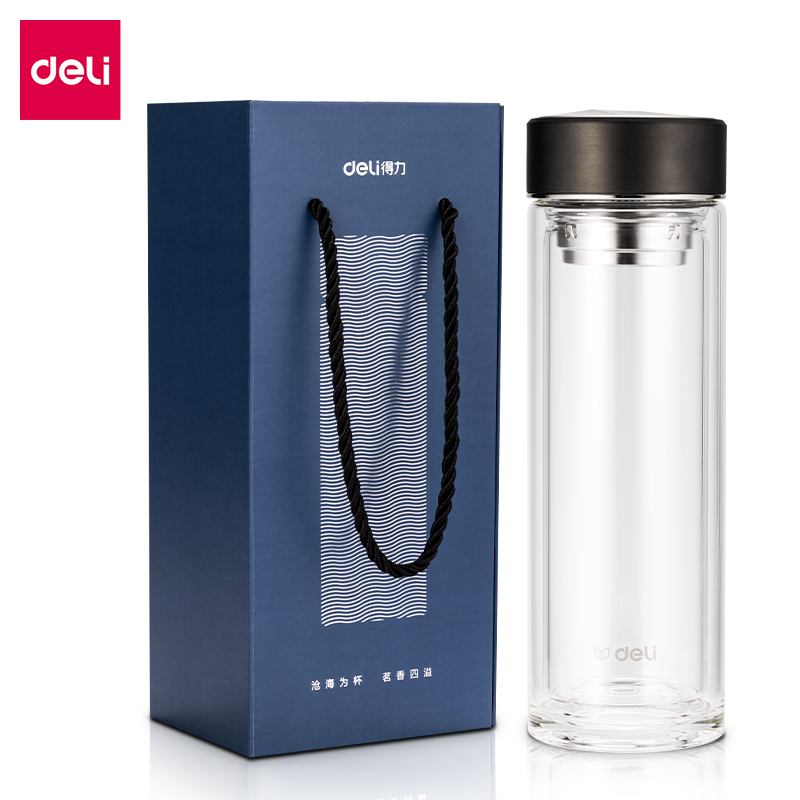 得力LL503雙層玻璃杯(410mL)(提繩禮盒)(灰色)(個)