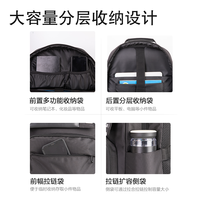得力BG120高端商務(wù)差旅皮料質(zhì)感雙肩包(黑)(個)