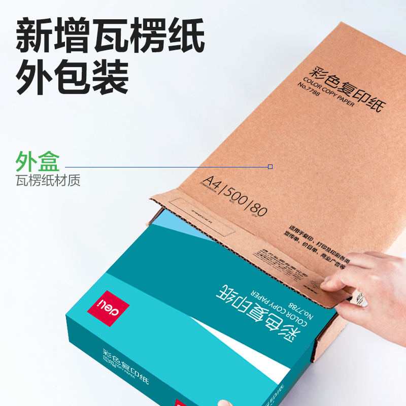 得力7788彩色復(fù)印紙80g-A4-500頁/包(含快遞包裝)(深紅)(包)