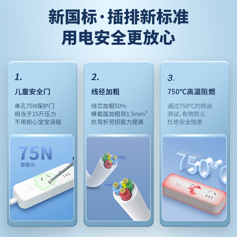 得力LX223(03)大功率插座_1組+3孔_3米_PE袋裝(白)(個(gè))