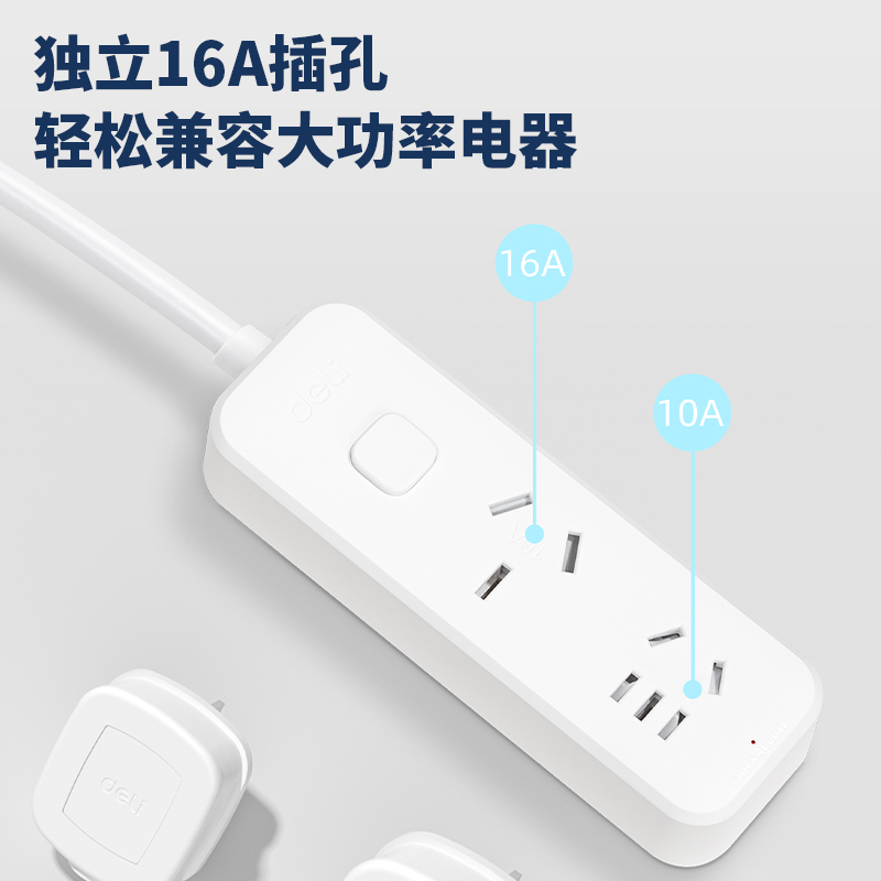 得力LX223(1.8)大功率插座_1組+3孔_1.8米_PE袋裝(白)(個(gè))