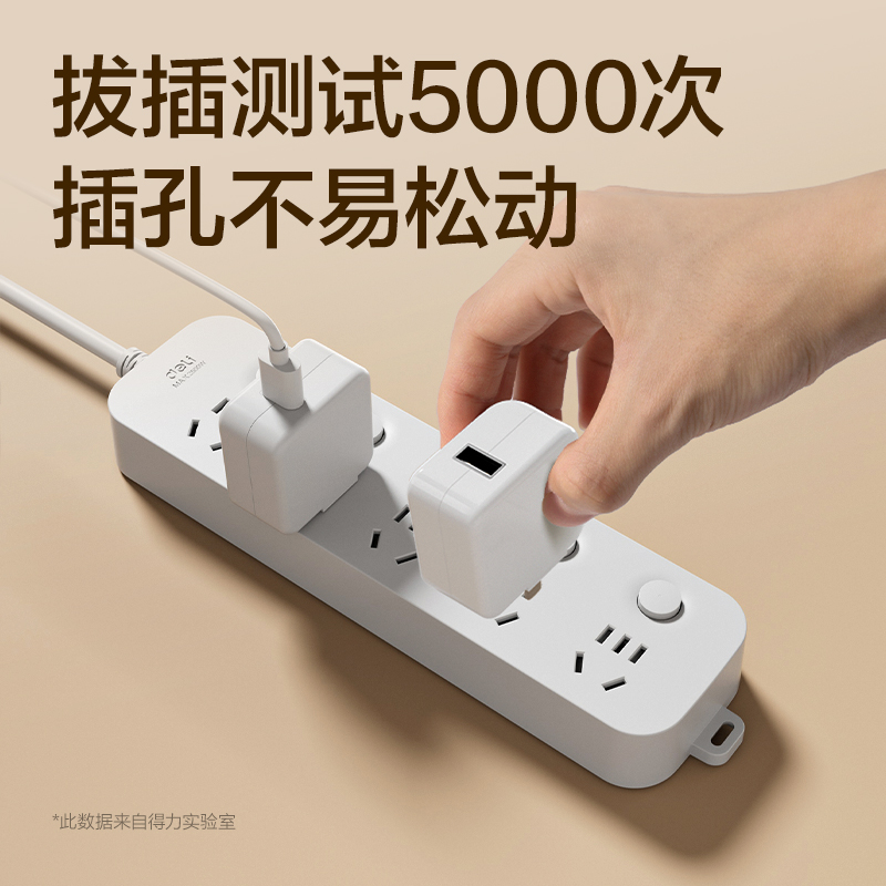 得力33942(03)雅白系列延長(zhǎng)線插座_5組分控_3米_PE袋(白)(個(gè))