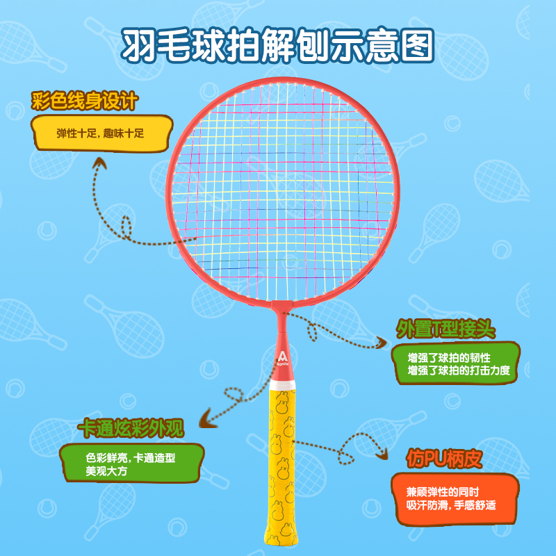 安格耐特FH106兒童鐵分體羽毛球拍(2支/付)(帶2球)(藍(lán)+粉)(付)