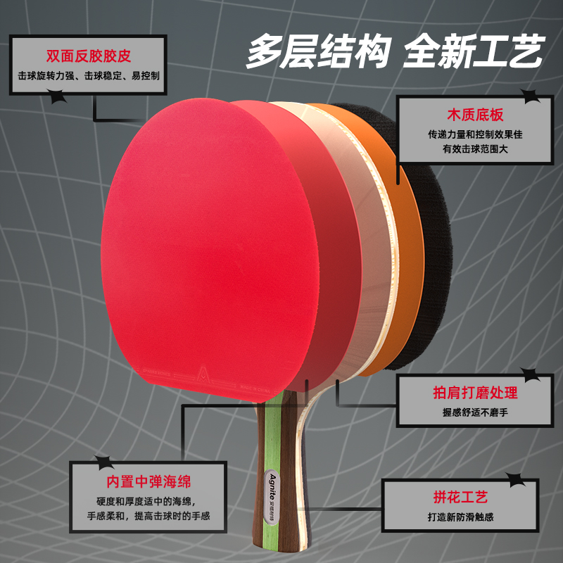 安格耐特FH204無星乒乓球拍(橫拍)(2個/付)(帶三球)(紅+黑)(付)