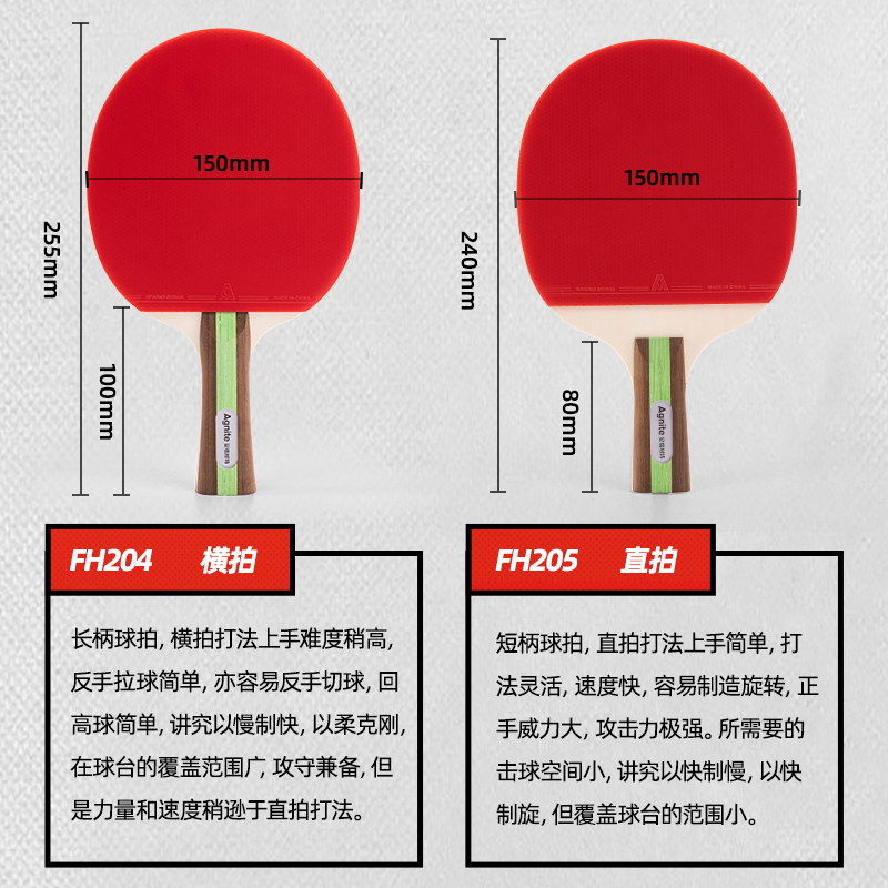 安格耐特FH205無星乒乓球拍(直拍)(2個/付)(帶三球)(紅+黑)(付)