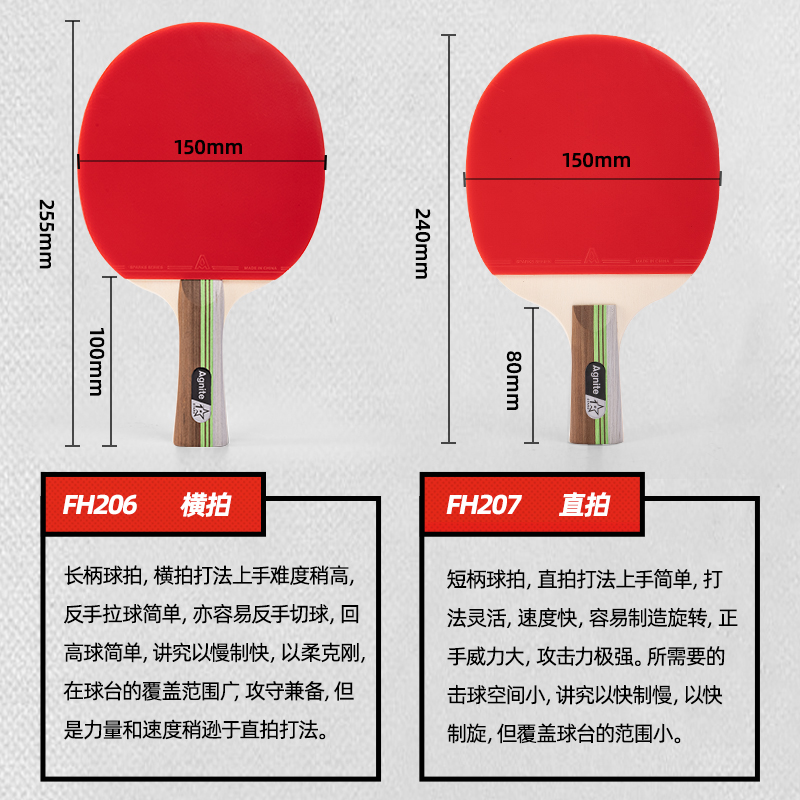 安格耐特FH206一星乒乓球拍(橫拍)(2個/付)(帶三球)(紅+黑)(付)