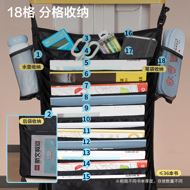 得力BA184十五層十八格掛書袋(黑)(個)