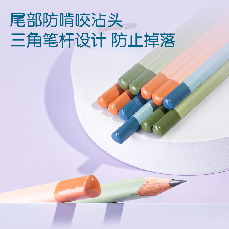 得力HC140-HB_彩色特粗三角桿HB書寫鉛筆(混)(12支/盒)
