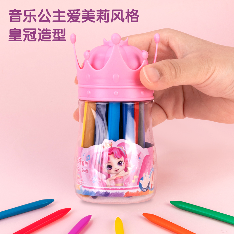 得力HM720-24_音樂(lè)公主PP筒裝三角桿蠟筆(混)(24色/筒)
