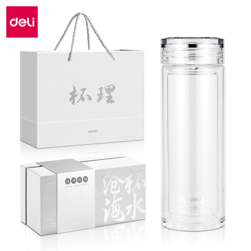 得力LL504雙層玻璃杯(300mL)(商務(wù)禮盒)(透明)(個(gè))