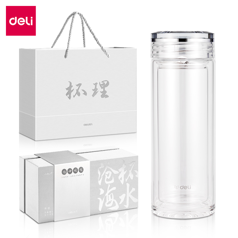 得力LL505雙層玻璃杯(350mL)(商務(wù)禮盒)(透明)(個(gè))