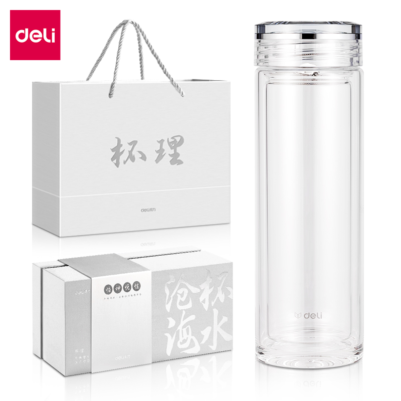 得力LL506雙層玻璃杯(410mL)(商務(wù)禮盒)(透明)(個(gè))