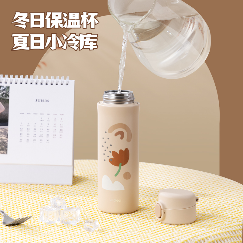 得力LL609S保溫杯(彈蓋)(420mL)(316內(nèi)膽)(混)(彩盒裝)