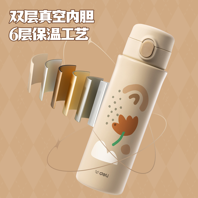 得力LL609S保溫杯(彈蓋)(420mL)(316內(nèi)膽)(混)(彩盒裝)