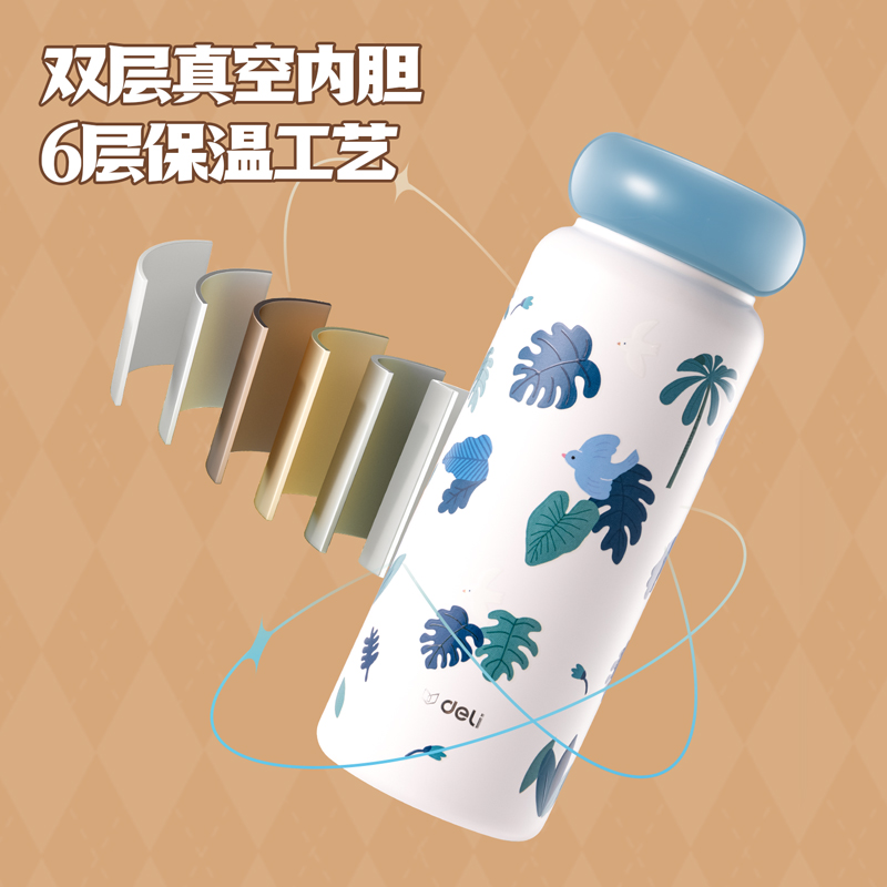 得力LL610S花語星環(huán)保溫杯(旋蓋)(400mL)(316內(nèi)膽)(混)(彩盒裝