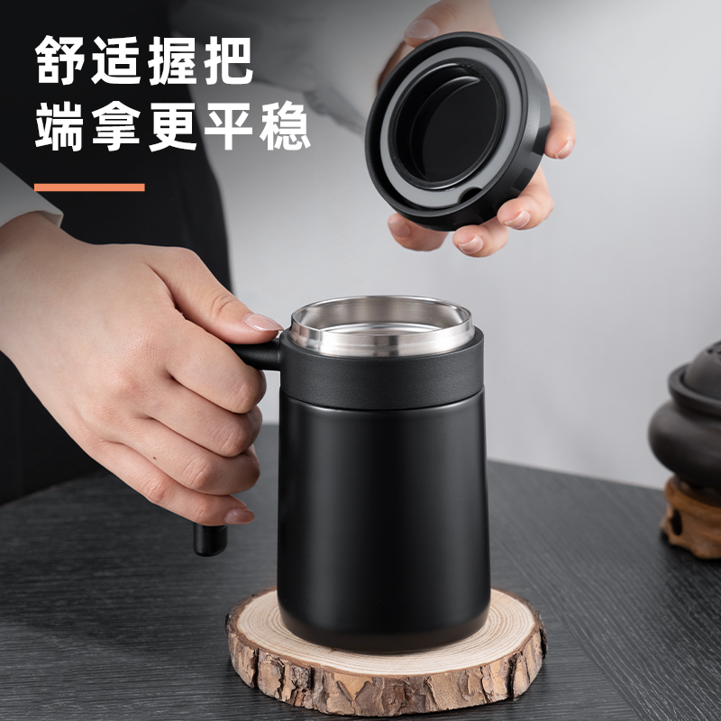 得力LL613保溫馬克杯(把手)(450mL)(304內膽)(黑)(彩盒裝)