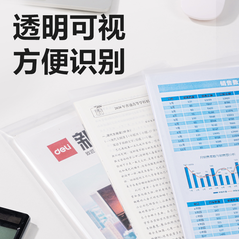 得力8308A_A4標(biāo)簽款文件袋(透明)(個)
