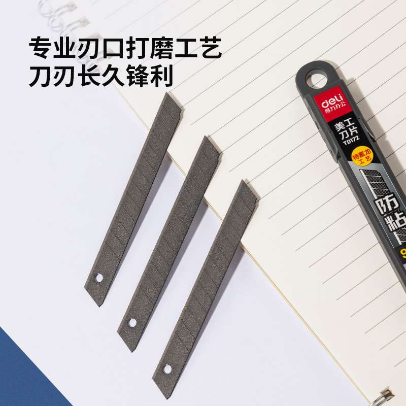得力TD172小號(hào)特氟龍美工刀片(黑色)(5片/盒)