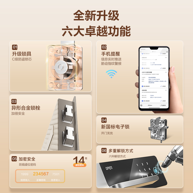 得力AE501-W指紋密碼(WiFi)保險柜H600(褐色)(臺)