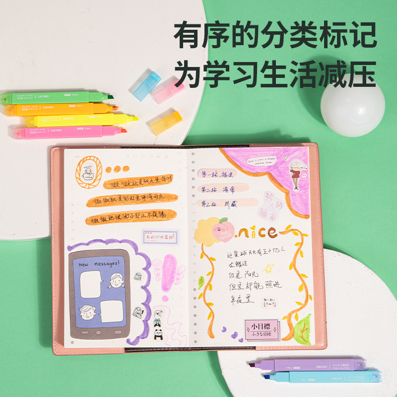 得力SK155雙頭熒光筆熒光色系(混)(6支/盒)