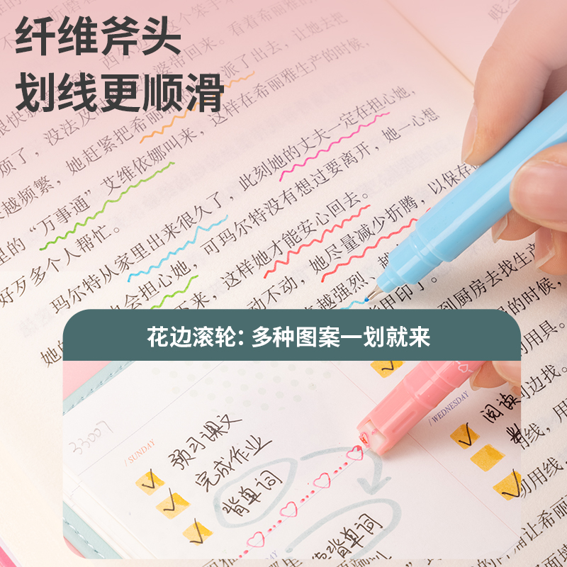 得力SK134花邊滾輪熒光筆(混)(6/盒)