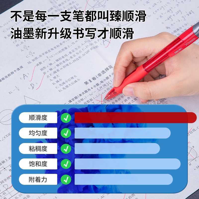 得力S08-10臻順滑按動中性筆0.5mm子彈頭(紅)(10支/盒)